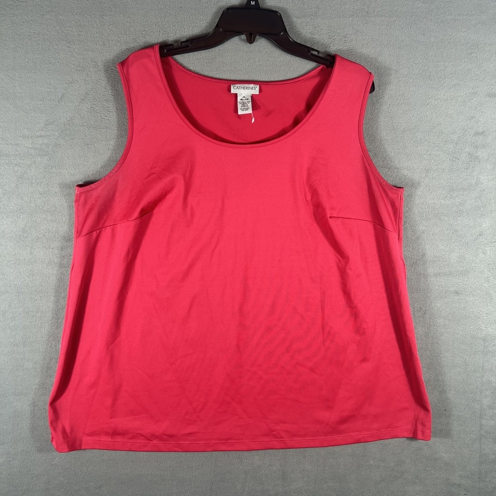 Catherines Women's 1X Plus Size Pink Sleeveless Scoop Neck Blouse Top‎ Polyester